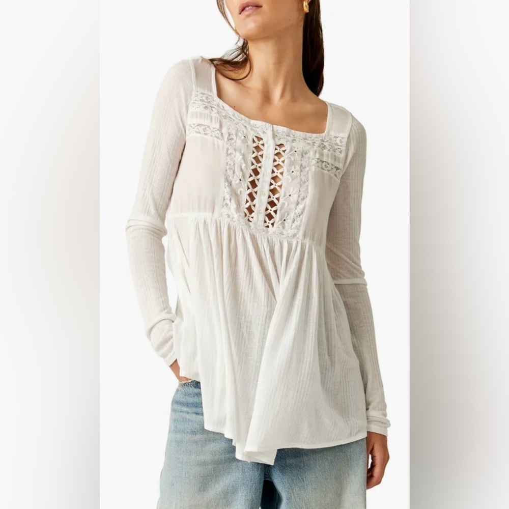 Free People Pretty Please Lace Tunic Top in white - NWOT